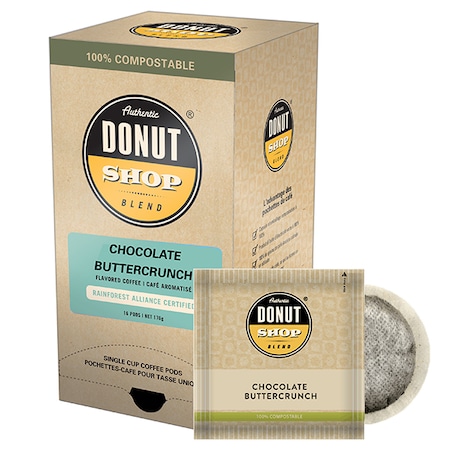 Authentic Donut Shop Blend Chocolate Buttercrunch, Soft Coffee Pods, PK96 PK RI8308